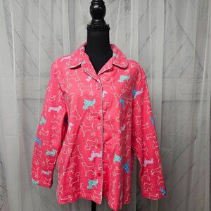 Noire Jasmine Rose Pink Blue Dog Print Flannel Pajama Top Size XL
